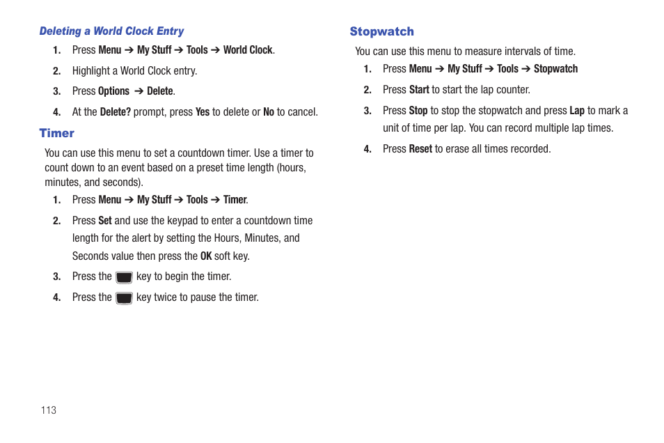 Timer, Stopwatch, Timer stopwatch | Samsung Evergreen a667 User Manual | Page 118 / 153