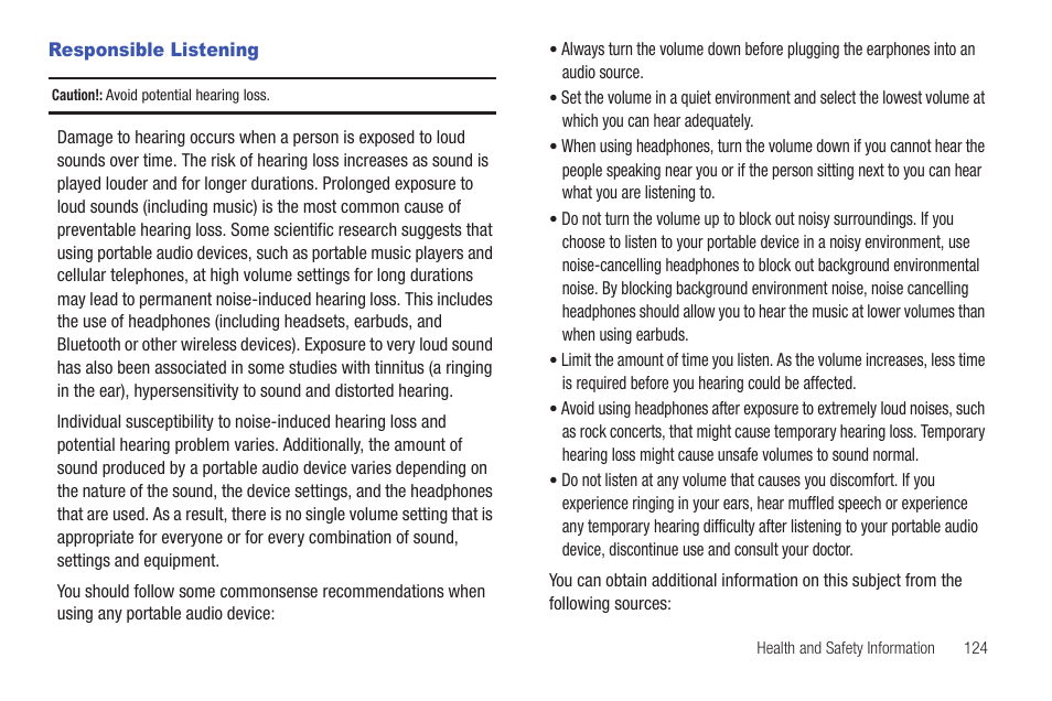 Responsible listening | Samsung Evergreen a667 User Manual | Page 129 / 153