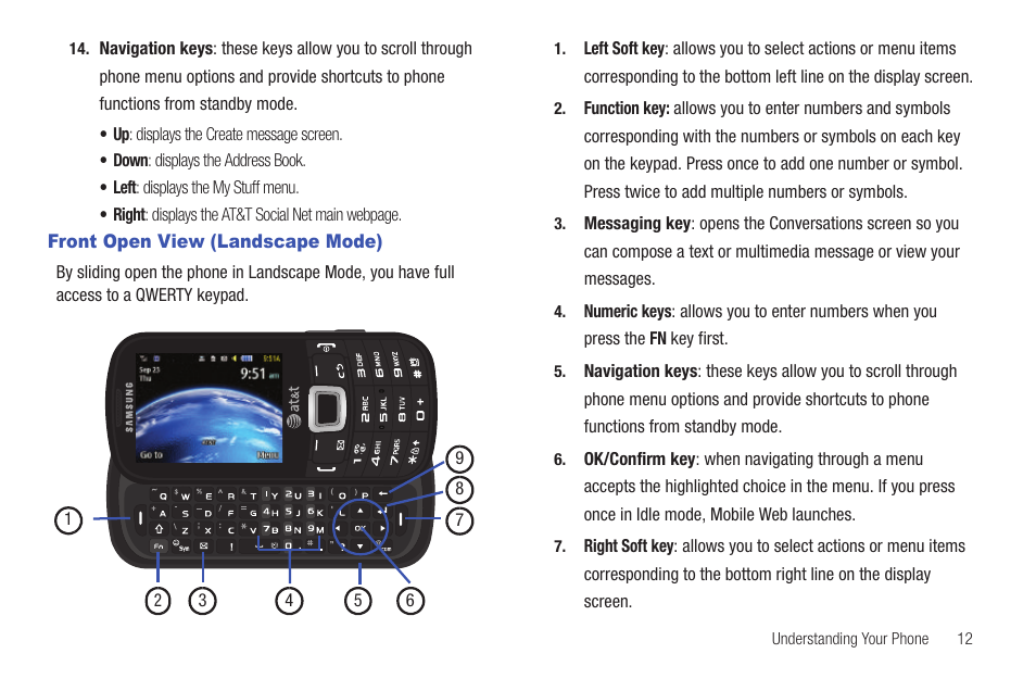 Front open view (landscape mode) | Samsung Evergreen a667 User Manual | Page 17 / 153