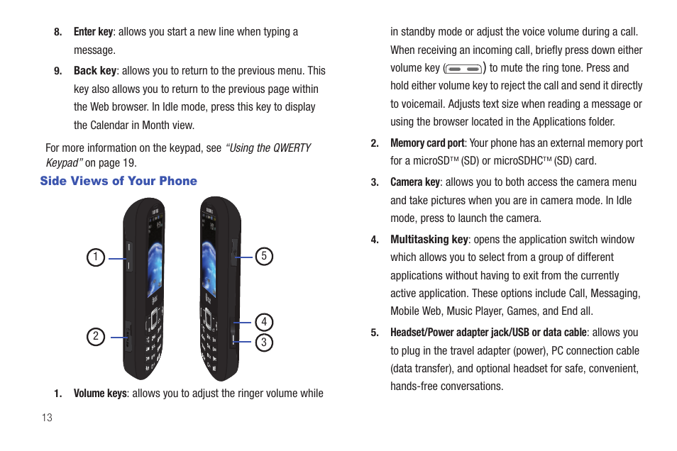 Side views of your phone | Samsung Evergreen a667 User Manual | Page 18 / 153
