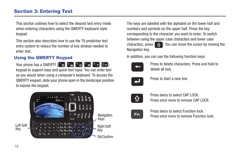 Section 3: entering text, Using the qwerty keypad | Samsung Evergreen a667 User Manual | Page 24 / 153