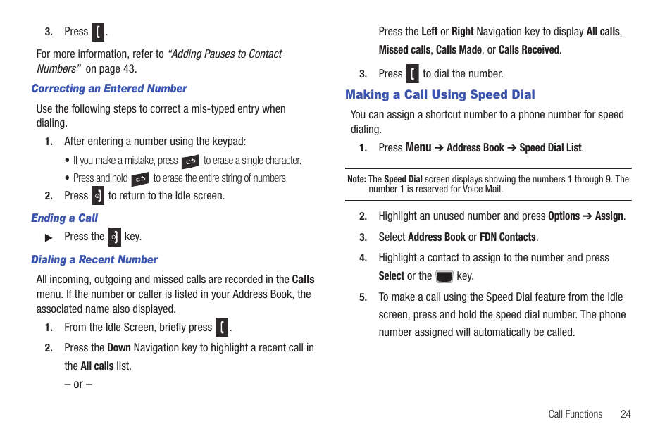 Making a call using speed dial | Samsung Evergreen a667 User Manual | Page 29 / 153