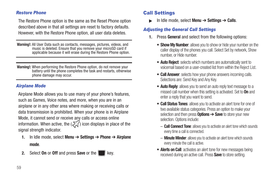 Call settings | Samsung Evergreen a667 User Manual | Page 64 / 153