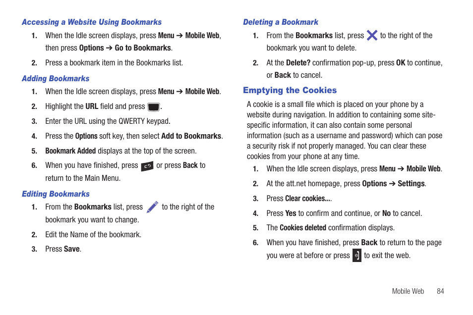 Emptying the cookies | Samsung Evergreen a667 User Manual | Page 89 / 153