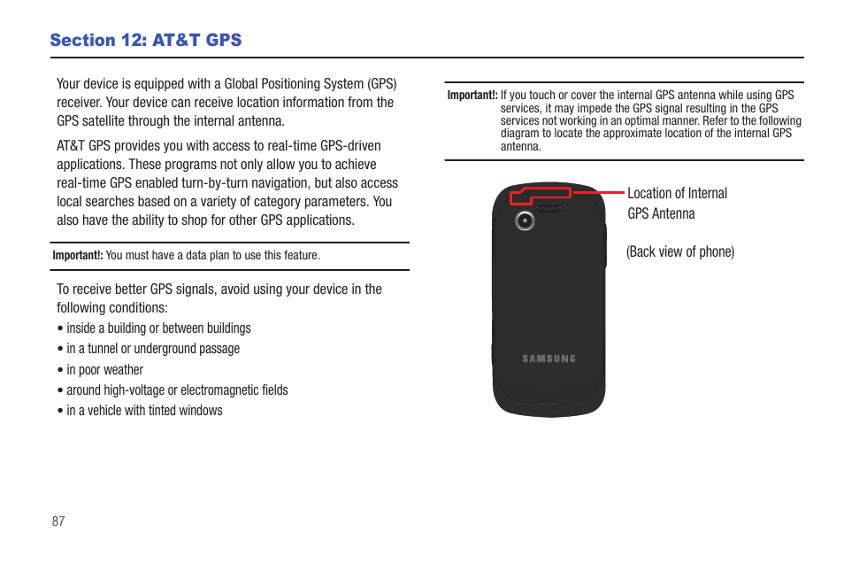 Section 12: at&t gps | Samsung Evergreen a667 User Manual | Page 92 / 153