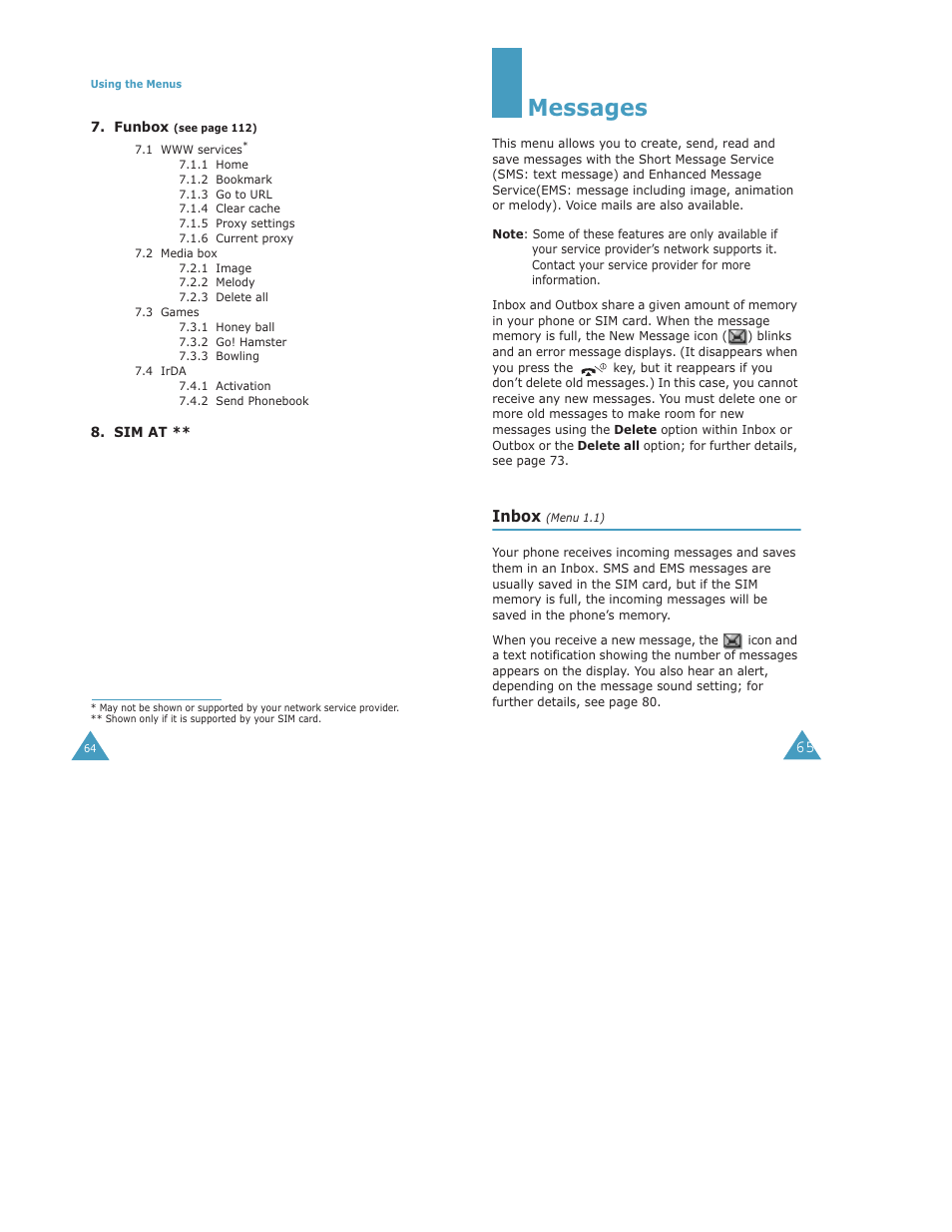 Messages, Inbox | Samsung Digimax S500 User Manual | Page 35 / 81