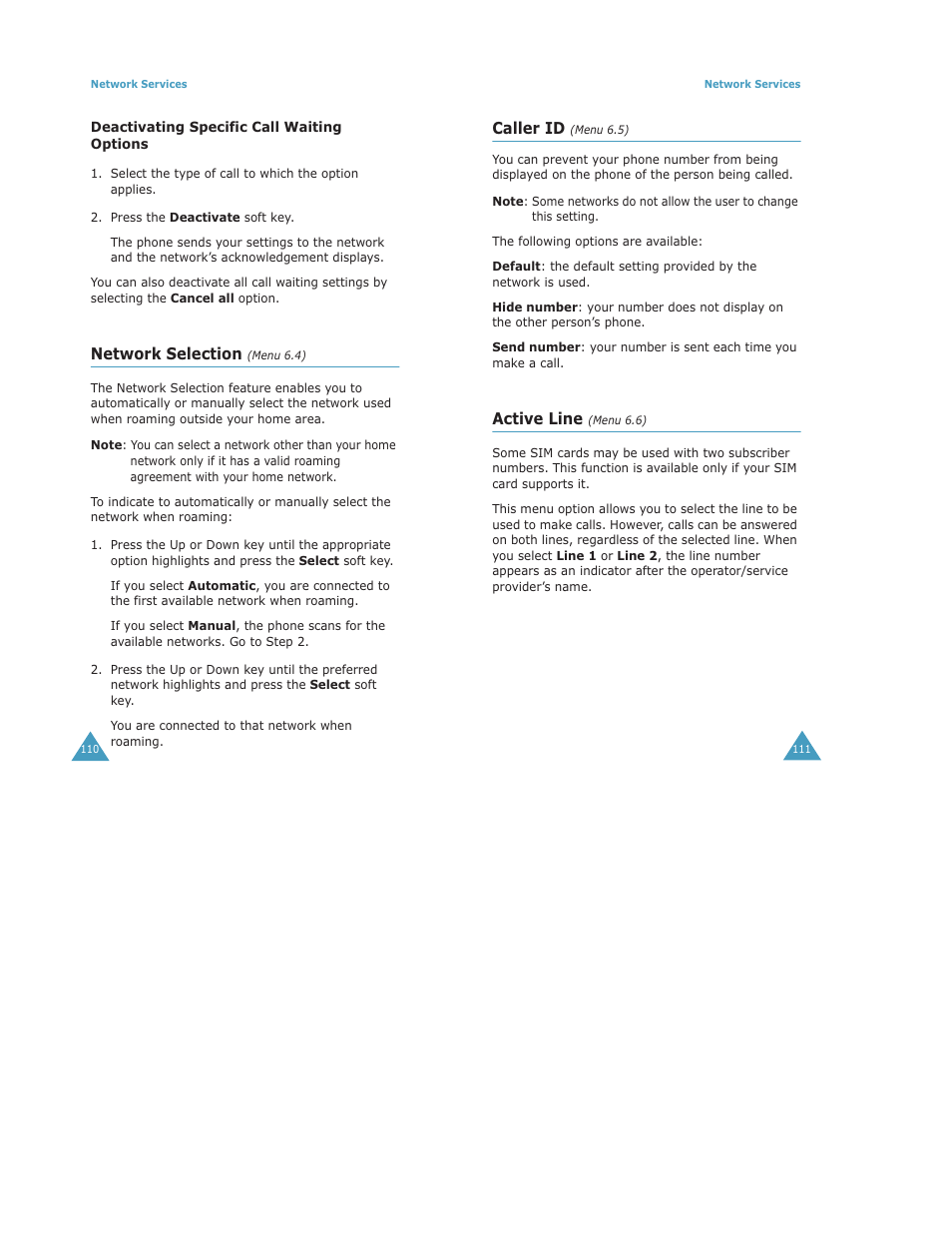 Network selection, Caller id, Active line | Samsung Digimax S500 User Manual | Page 59 / 81
