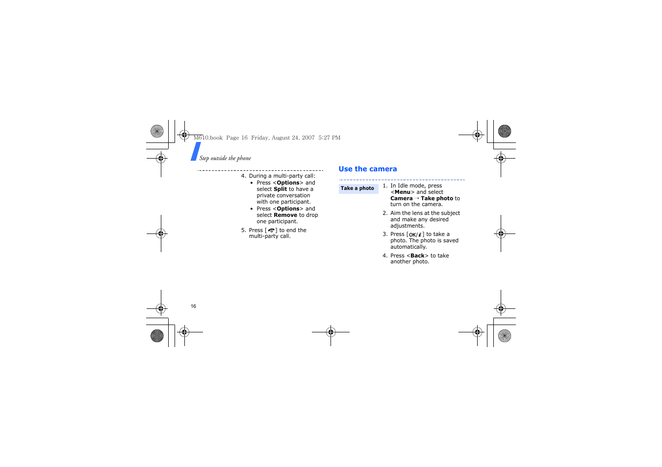 Use the camera | Samsung SGH-M610 User Manual | Page 18 / 49