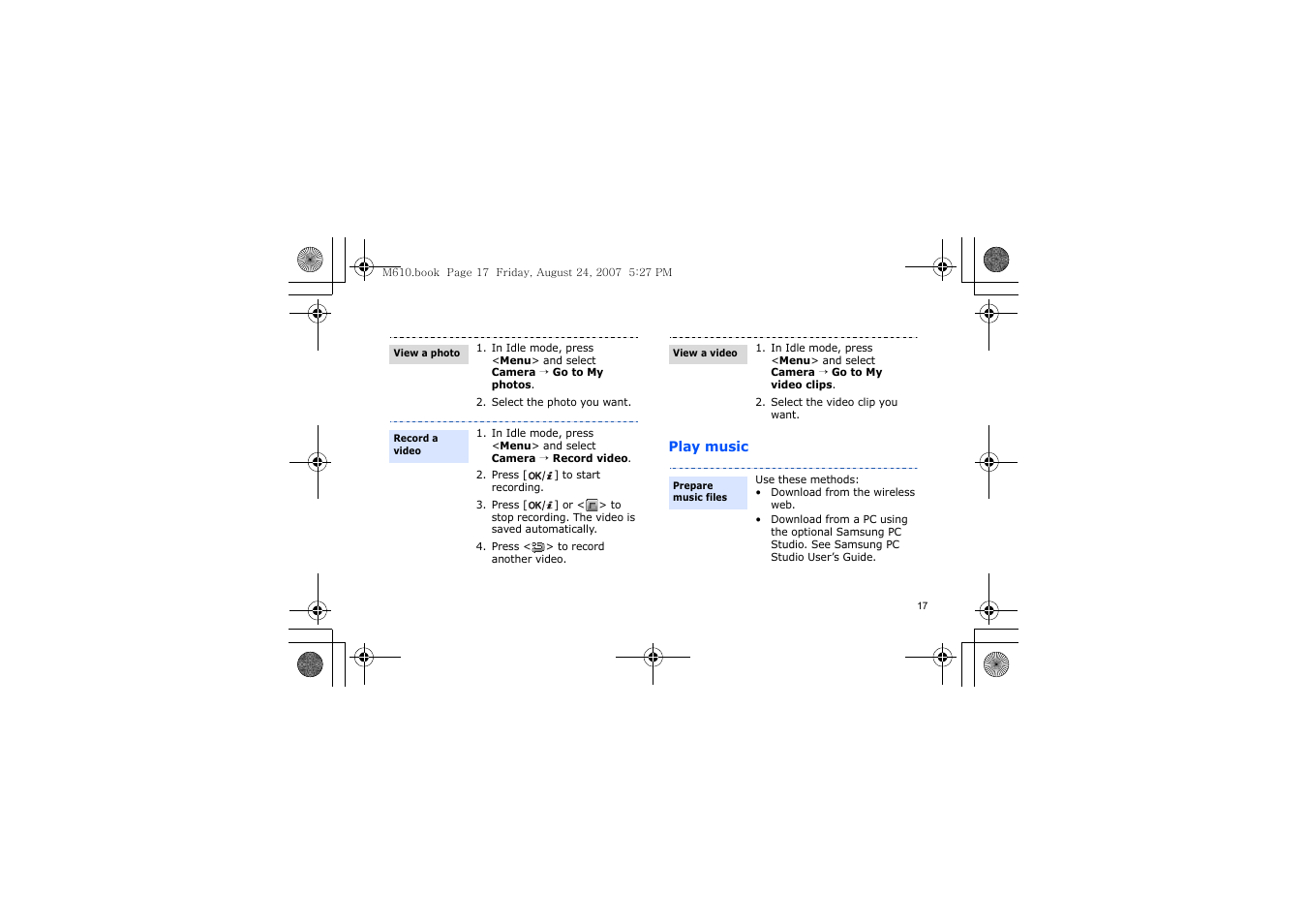 Play music | Samsung SGH-M610 User Manual | Page 19 / 49