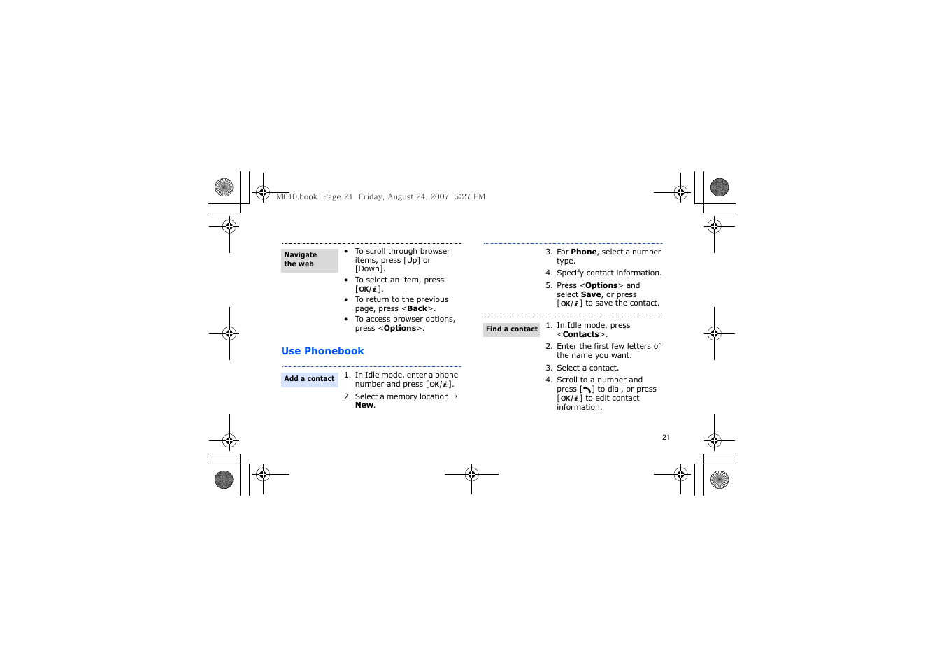 Use phonebook | Samsung SGH-M610 User Manual | Page 23 / 49