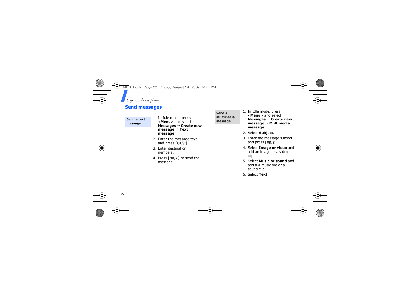 Send messages | Samsung SGH-M610 User Manual | Page 24 / 49