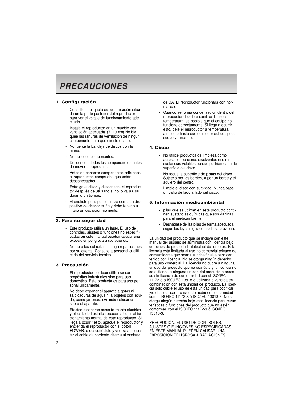 Precauciones | Samsung DVD-1080P8 User Manual | Page 65 / 103