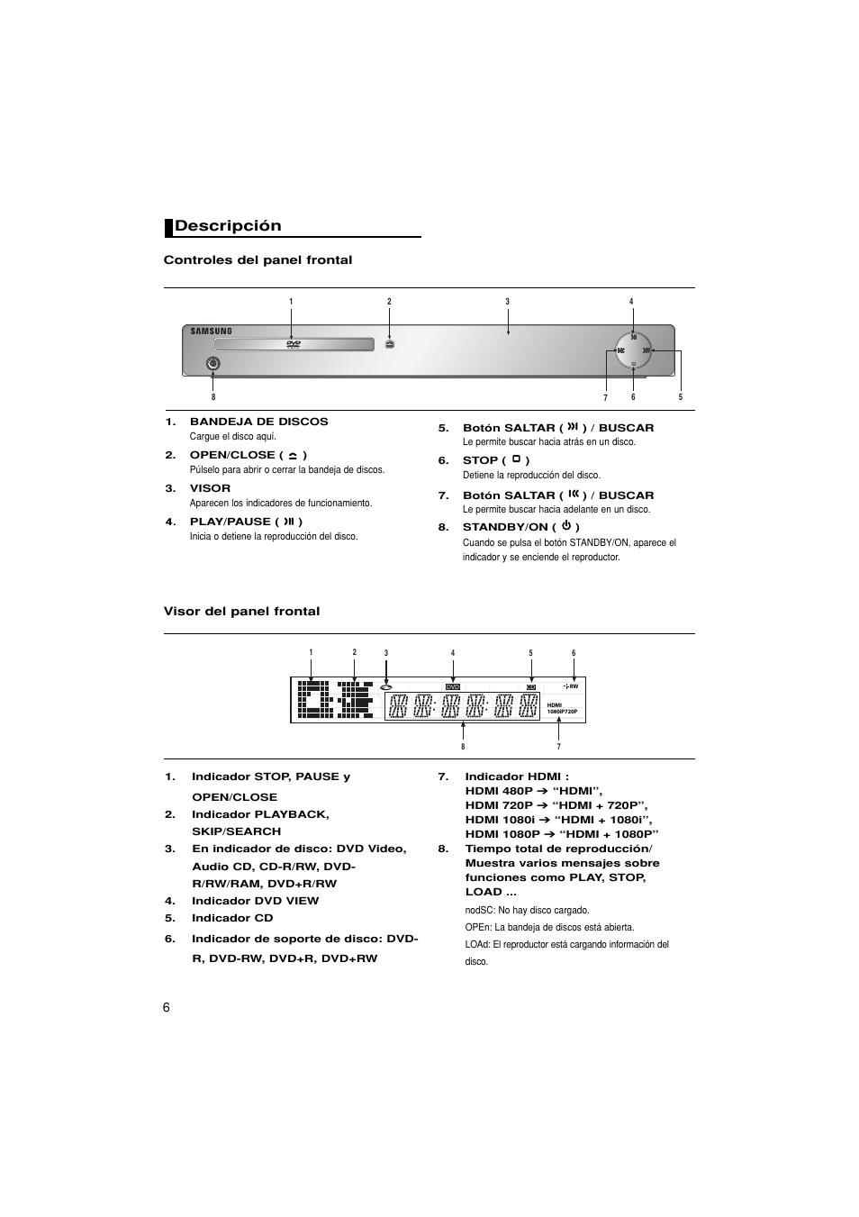 Descripción | Samsung DVD-1080P8 User Manual | Page 69 / 103