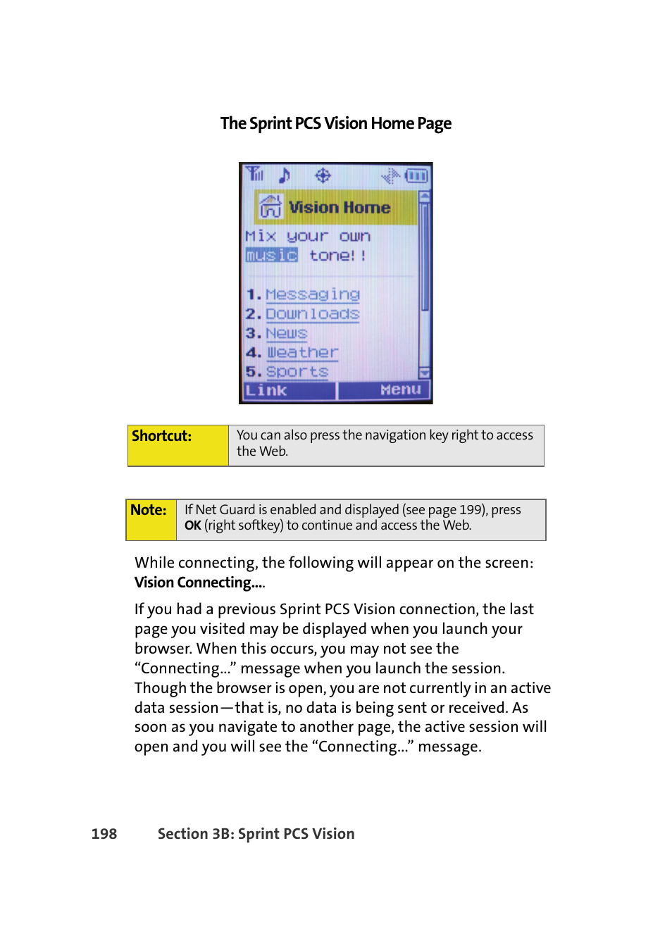 The sprint pcs vision home page | Samsung A640 User Manual | Page 220 / 265