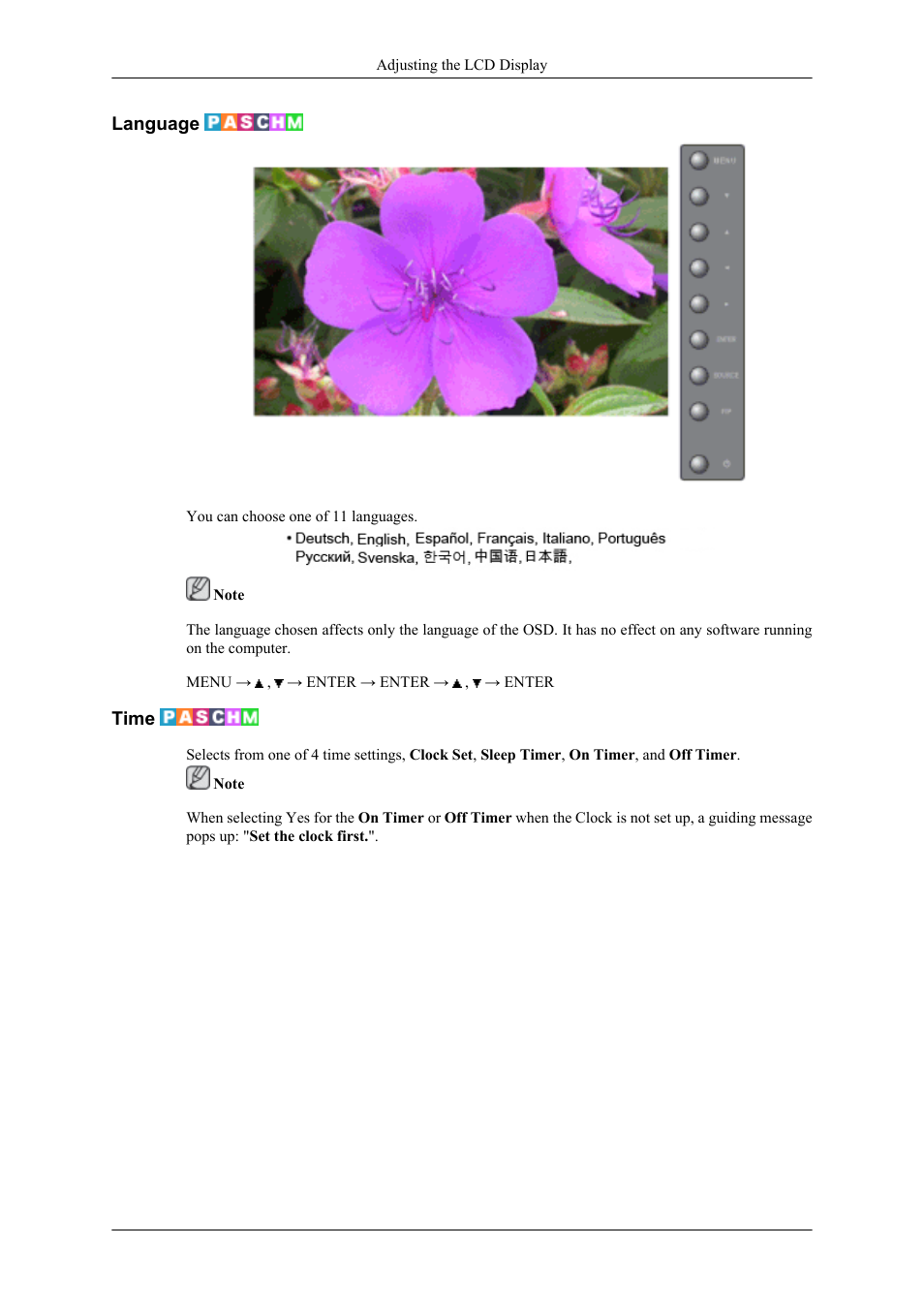 Language, Time | Samsung 400UXN User Manual | Page 79 / 127