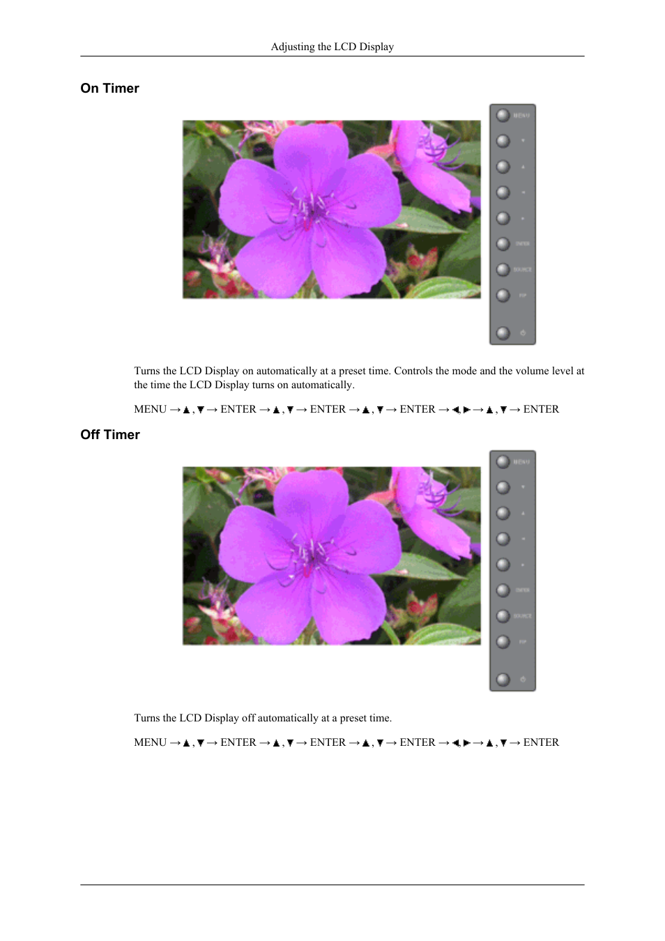 On timer, Off timer | Samsung 400UXN User Manual | Page 81 / 127