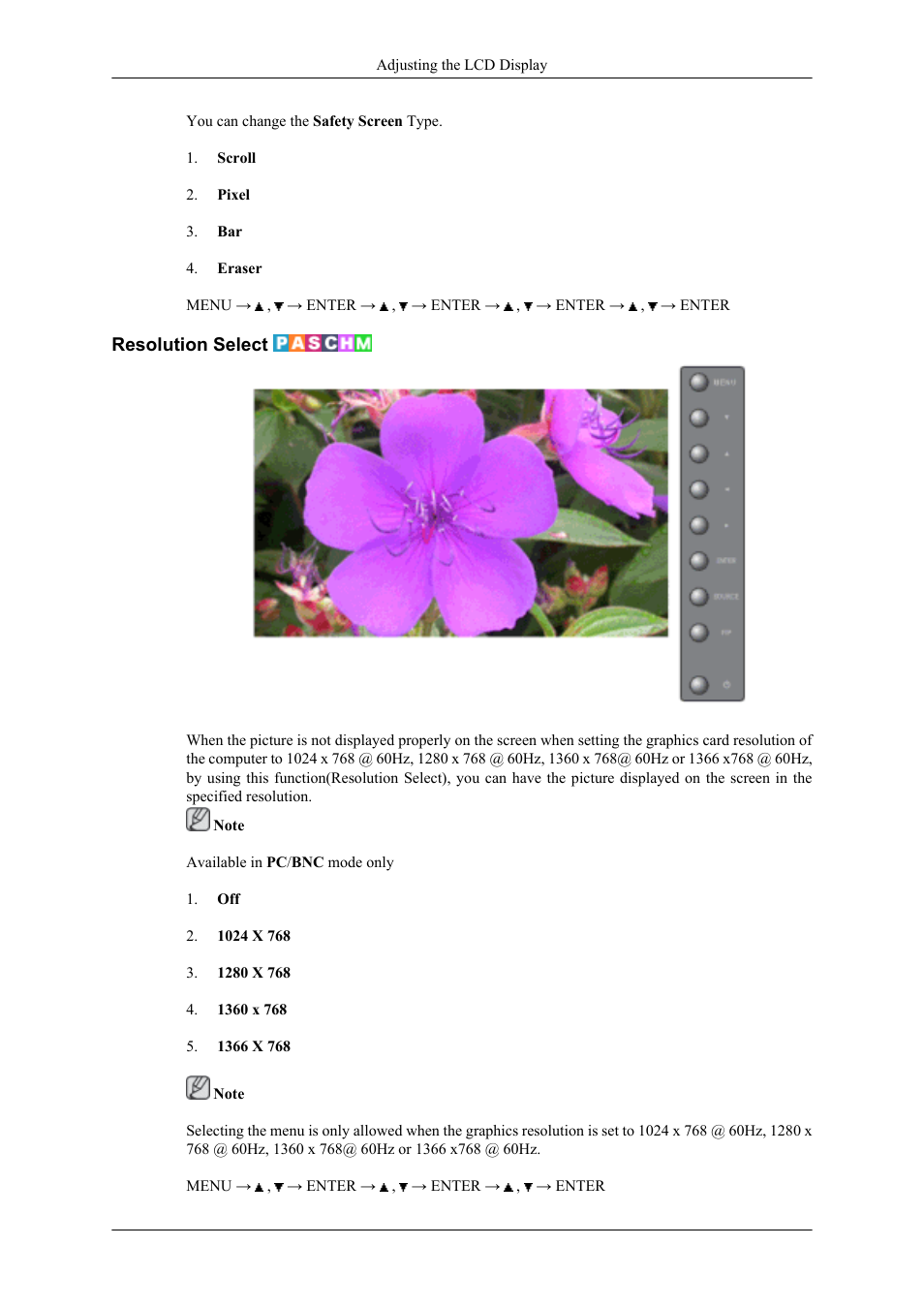 Resolution select | Samsung 400UXN User Manual | Page 89 / 127