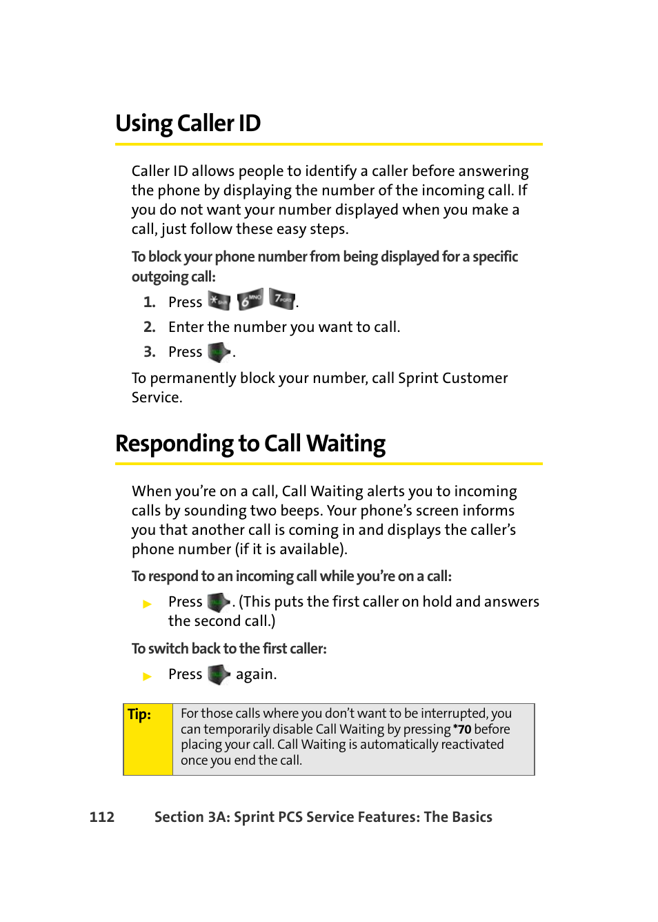 Using caller id, Responding to call waiting | Samsung A420 User Manual | Page 128 / 164