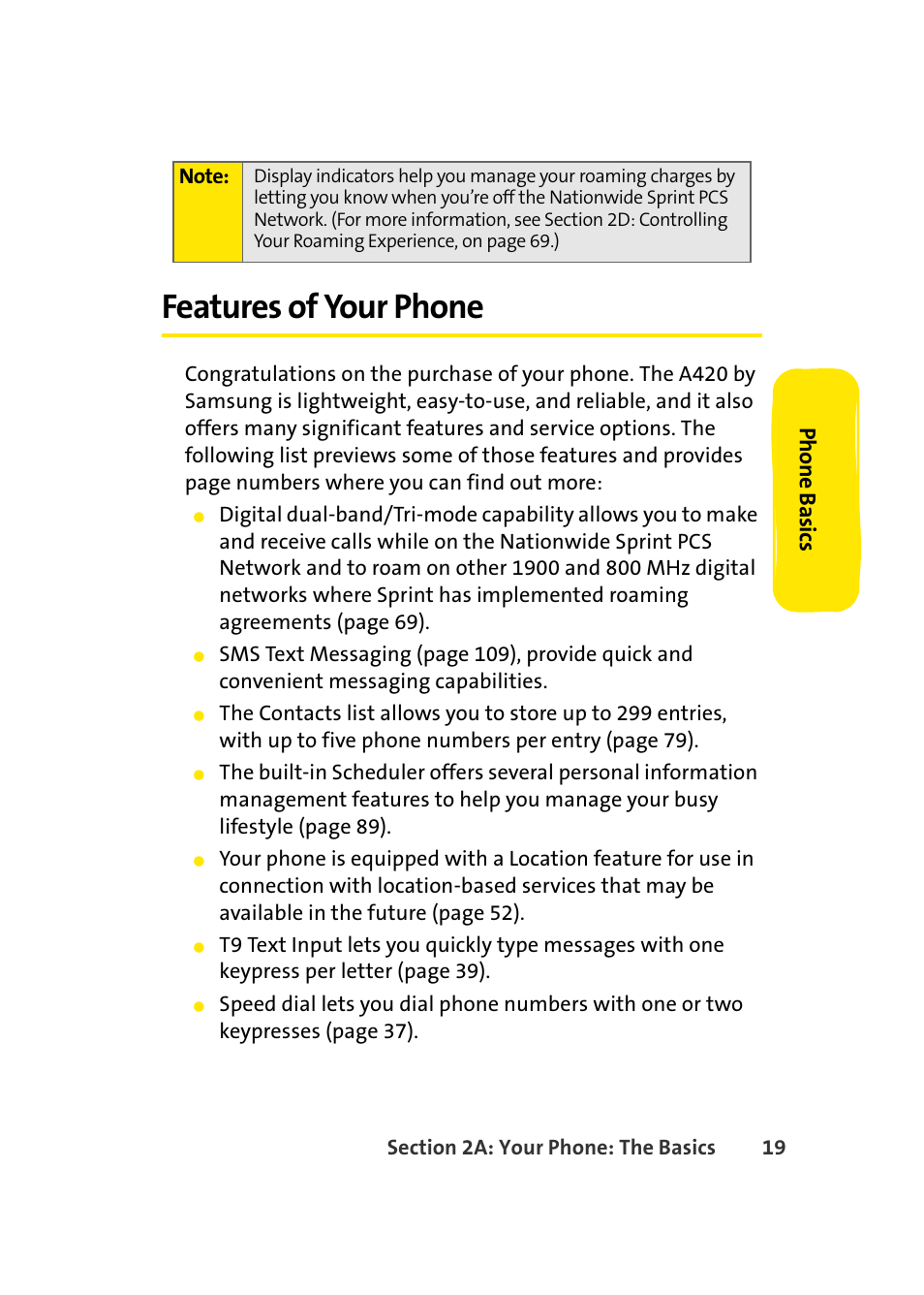 Features of your phone | Samsung A420 User Manual | Page 35 / 164