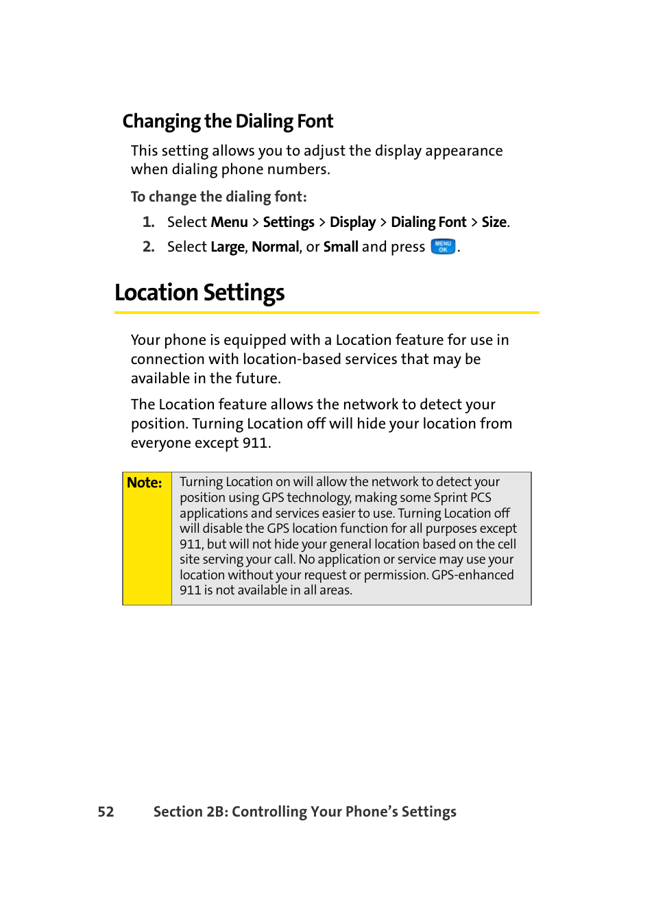 Changing the dialing font, Location settings | Samsung A420 User Manual | Page 68 / 164