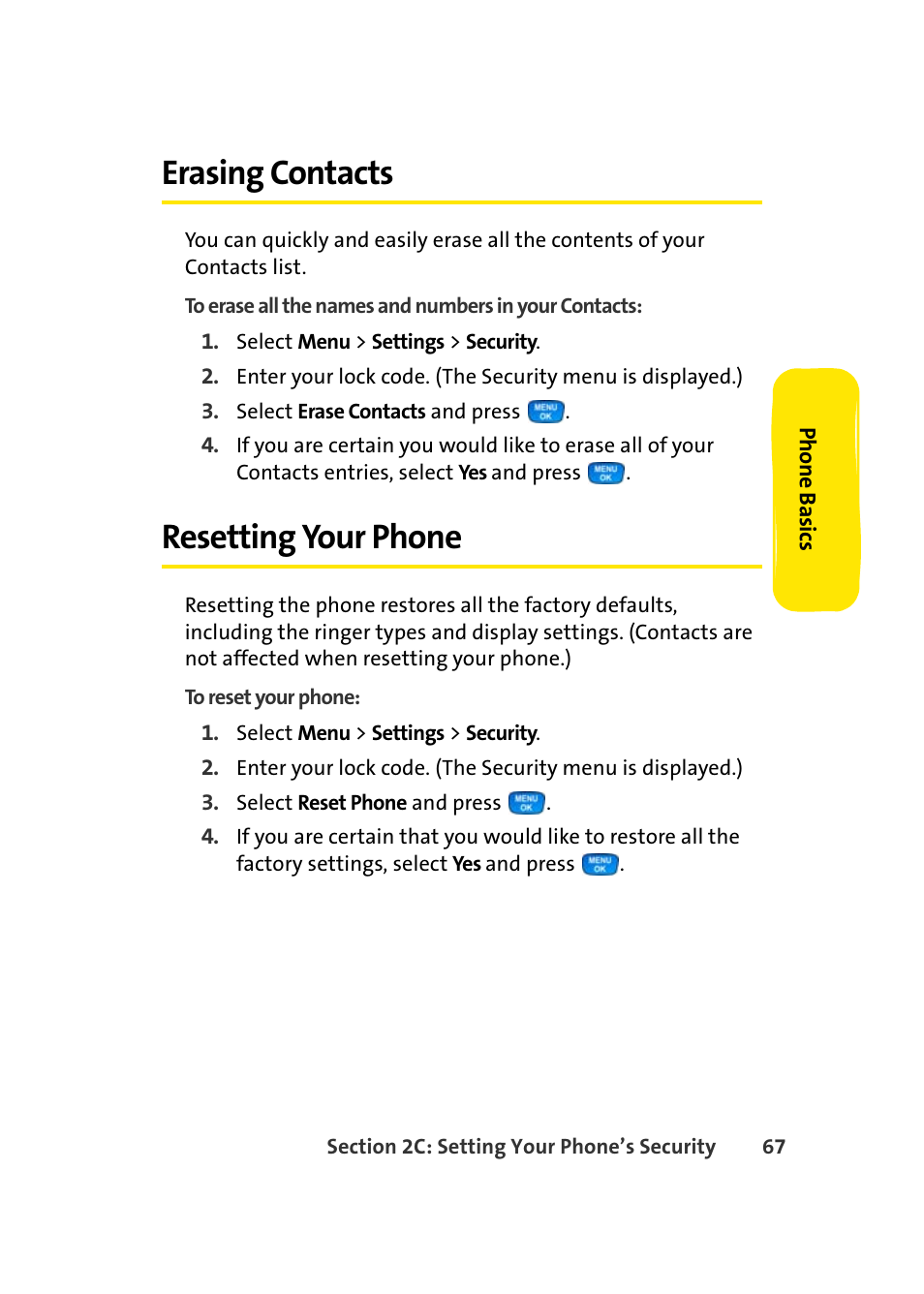 Erasing contacts, Resetting your phone | Samsung A420 User Manual | Page 83 / 164