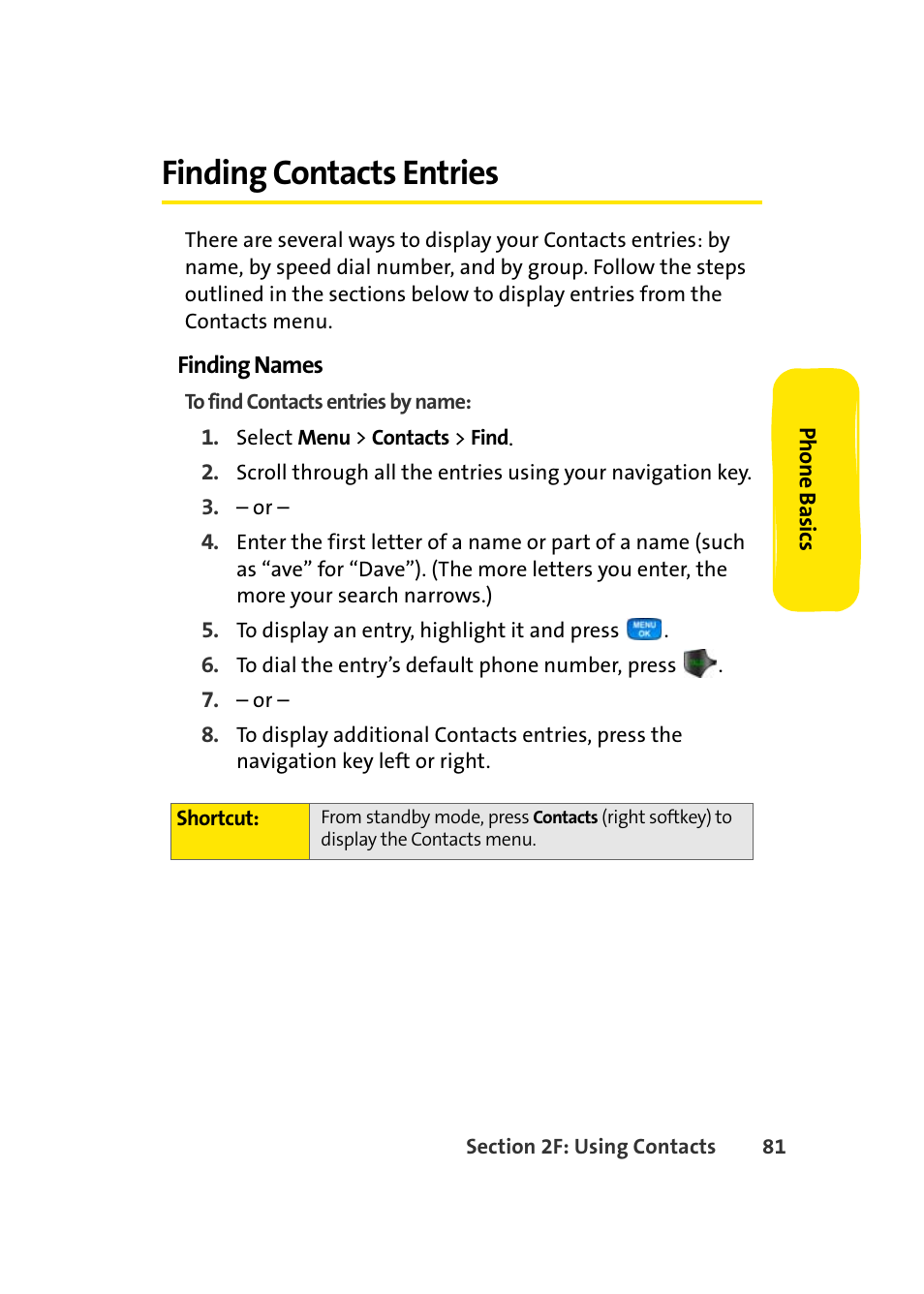 Finding contacts entries | Samsung A420 User Manual | Page 97 / 164