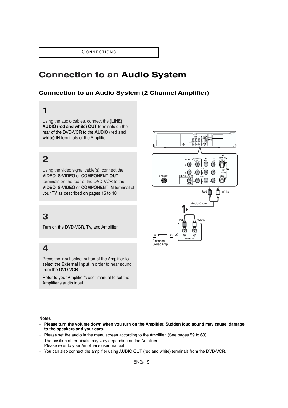 Connection to an audio system | Samsung DVD-V5650 User Manual | Page 19 / 92