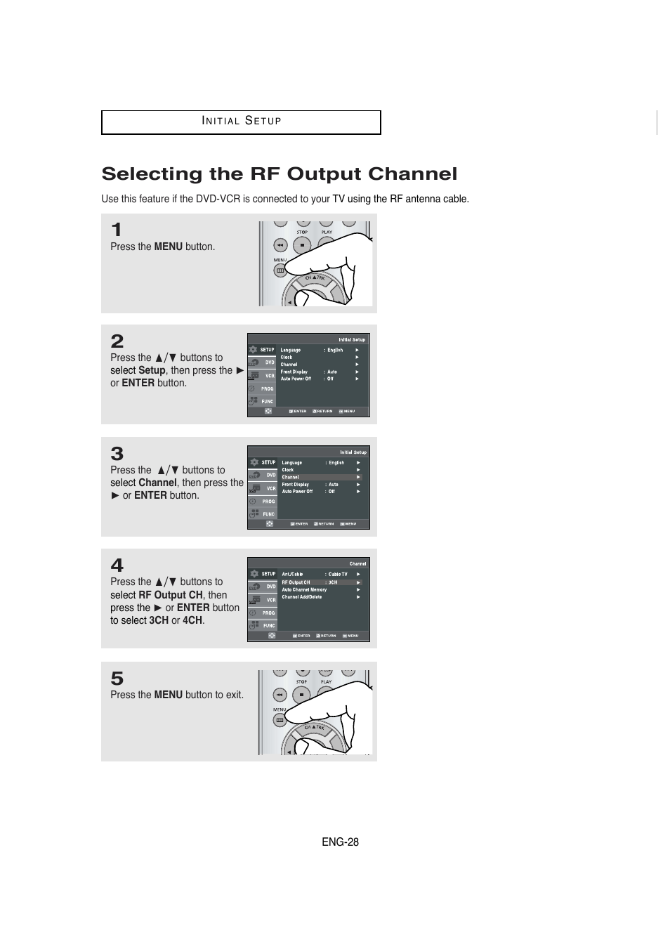 Selecting the rf output channel | Samsung DVD-V5650 User Manual | Page 28 / 92