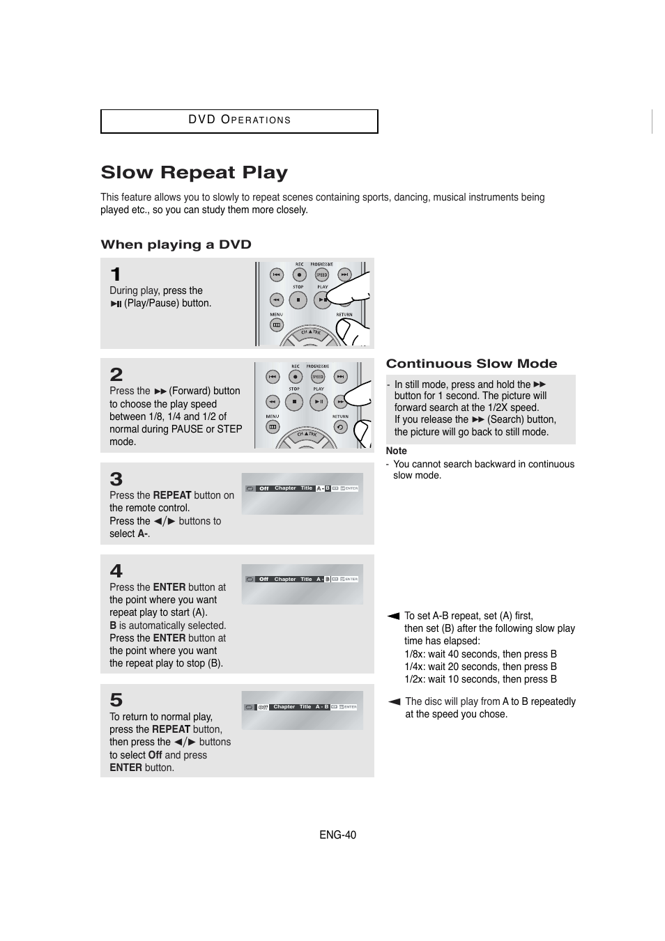Slow repeat play | Samsung DVD-V5650 User Manual | Page 40 / 92