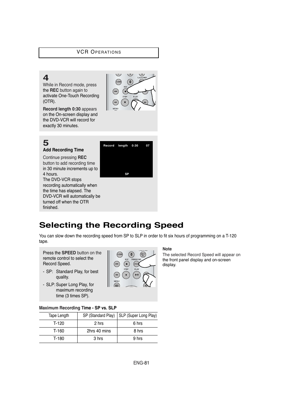 Selecting the recording speed | Samsung DVD-V5650 User Manual | Page 81 / 92
