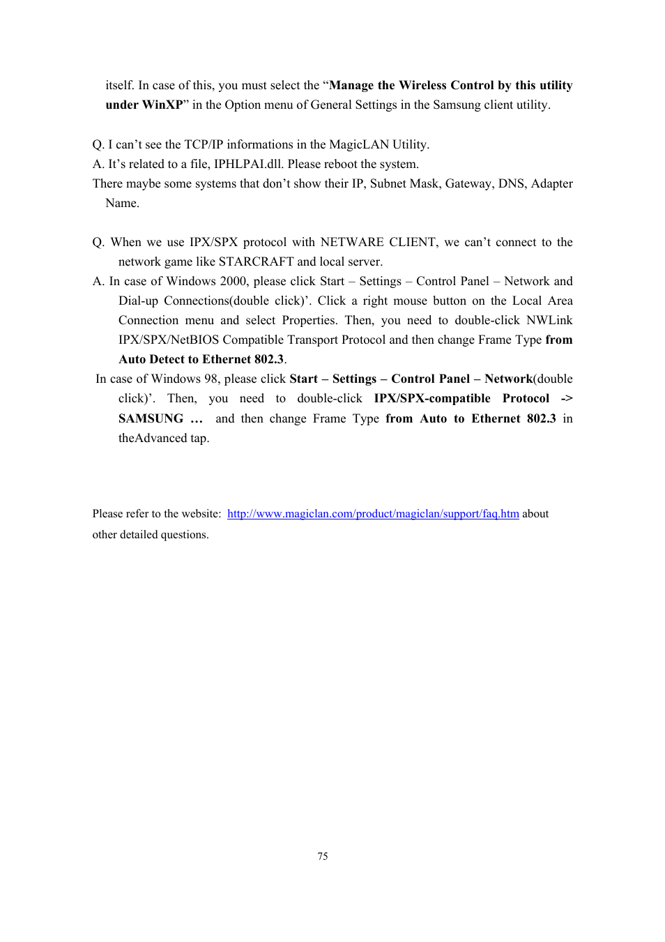 Samsung SWL-2100N User Manual | Page 75 / 75