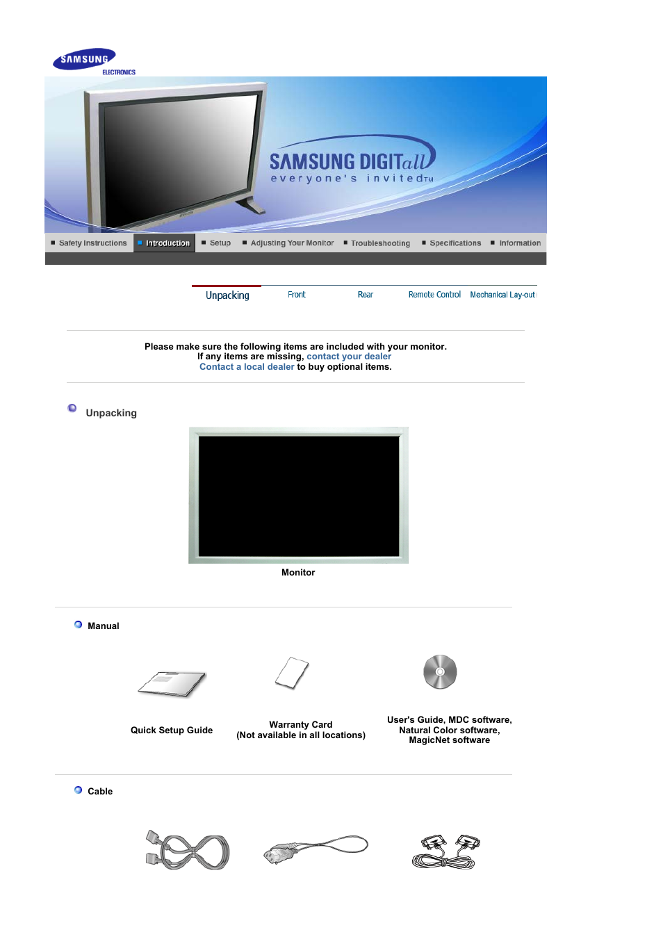 Introduction, Unpacking | Samsung 403Tn User Manual | Page 8 / 112