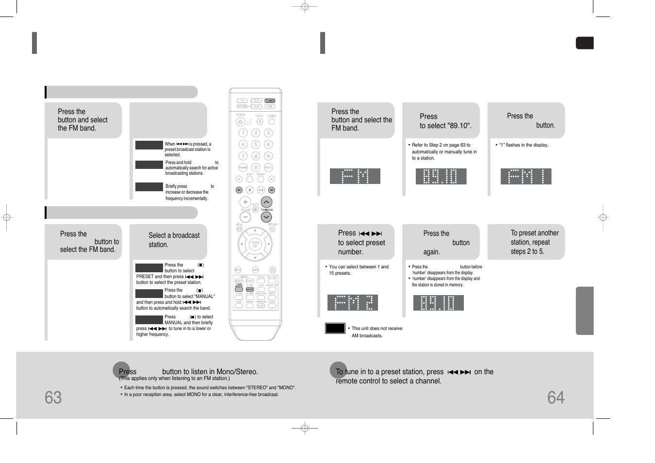 Listening to radio, Presetting stations, Presetting stations 63 | Samsung HT-XQ100  EN User Manual | Page 33 / 39