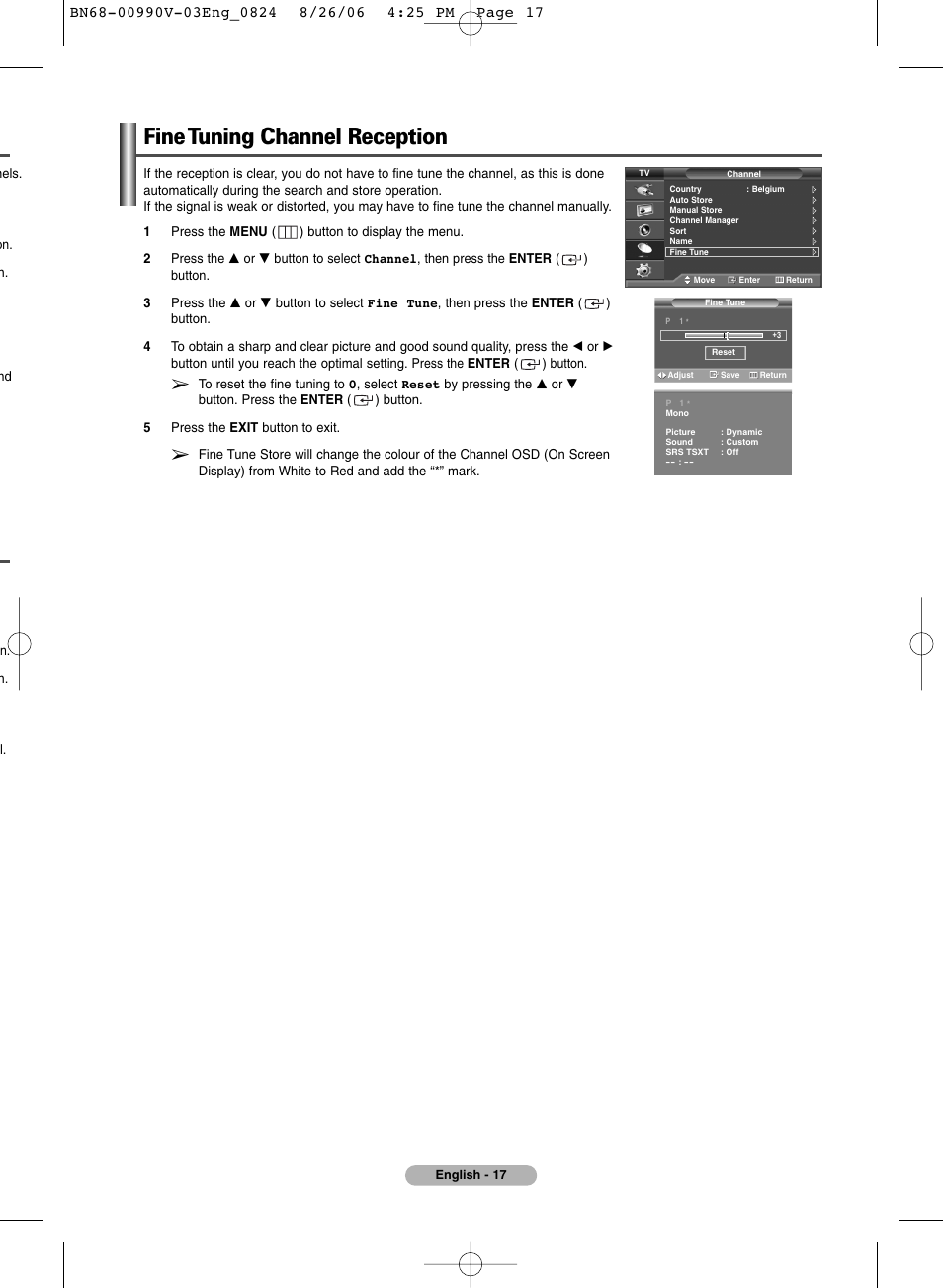 Fine tuning channel reception | Samsung BN68-00990V-03 User Manual | Page 17 / 56