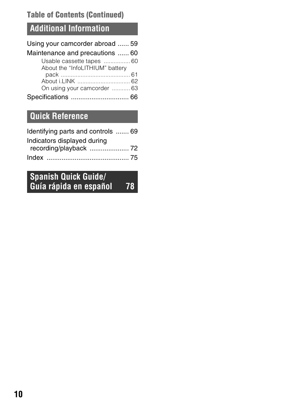 Sony DCR-HC52 User Manual | Page 10 / 88