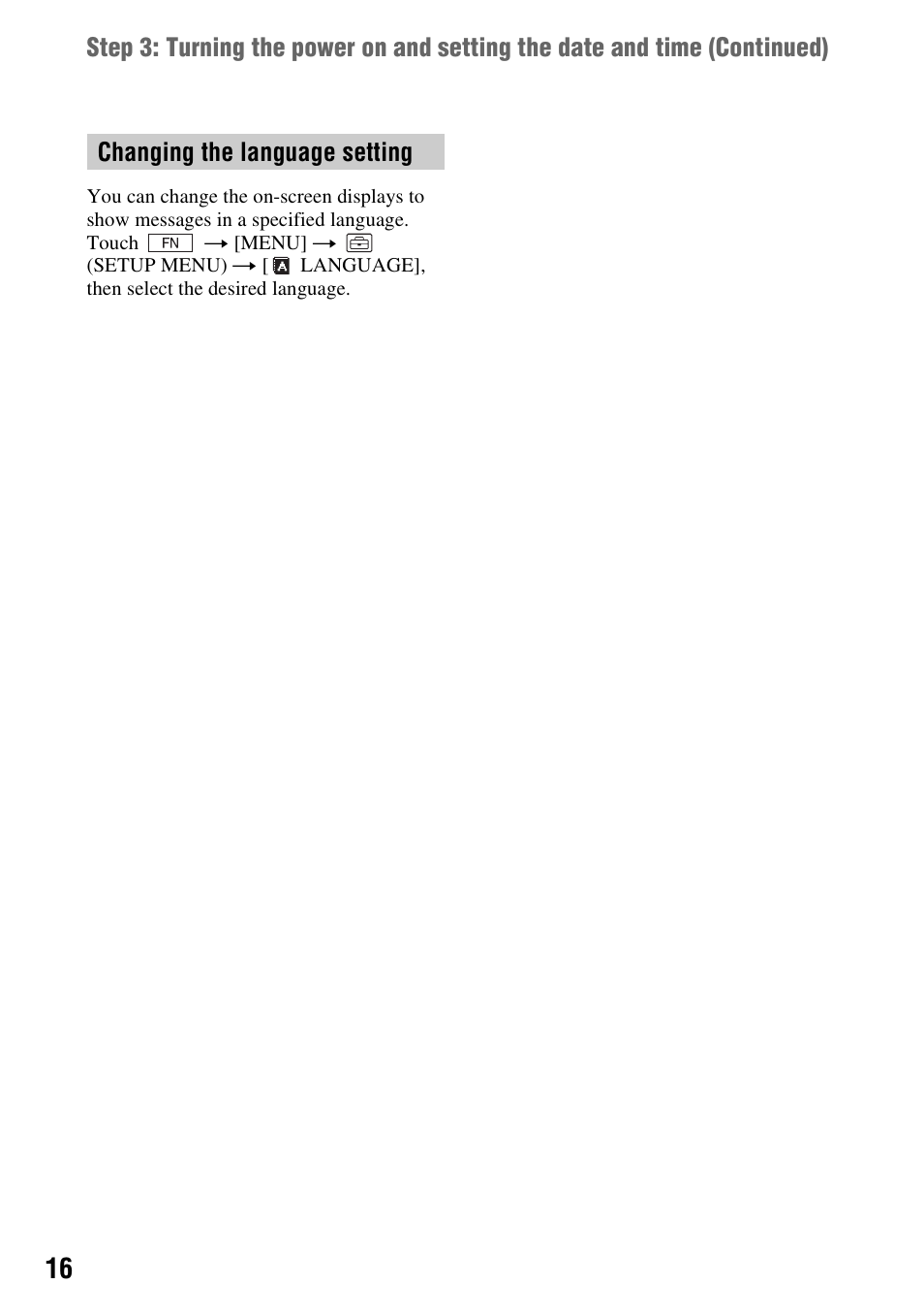 Changing the language setting | Sony DCR-HC52 User Manual | Page 16 / 88