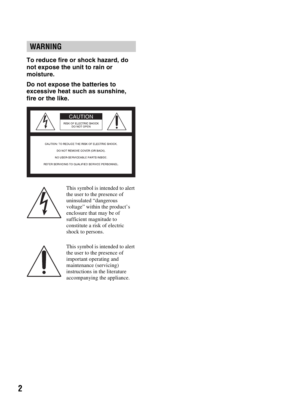Warning | Sony DCR-HC52 User Manual | Page 2 / 88