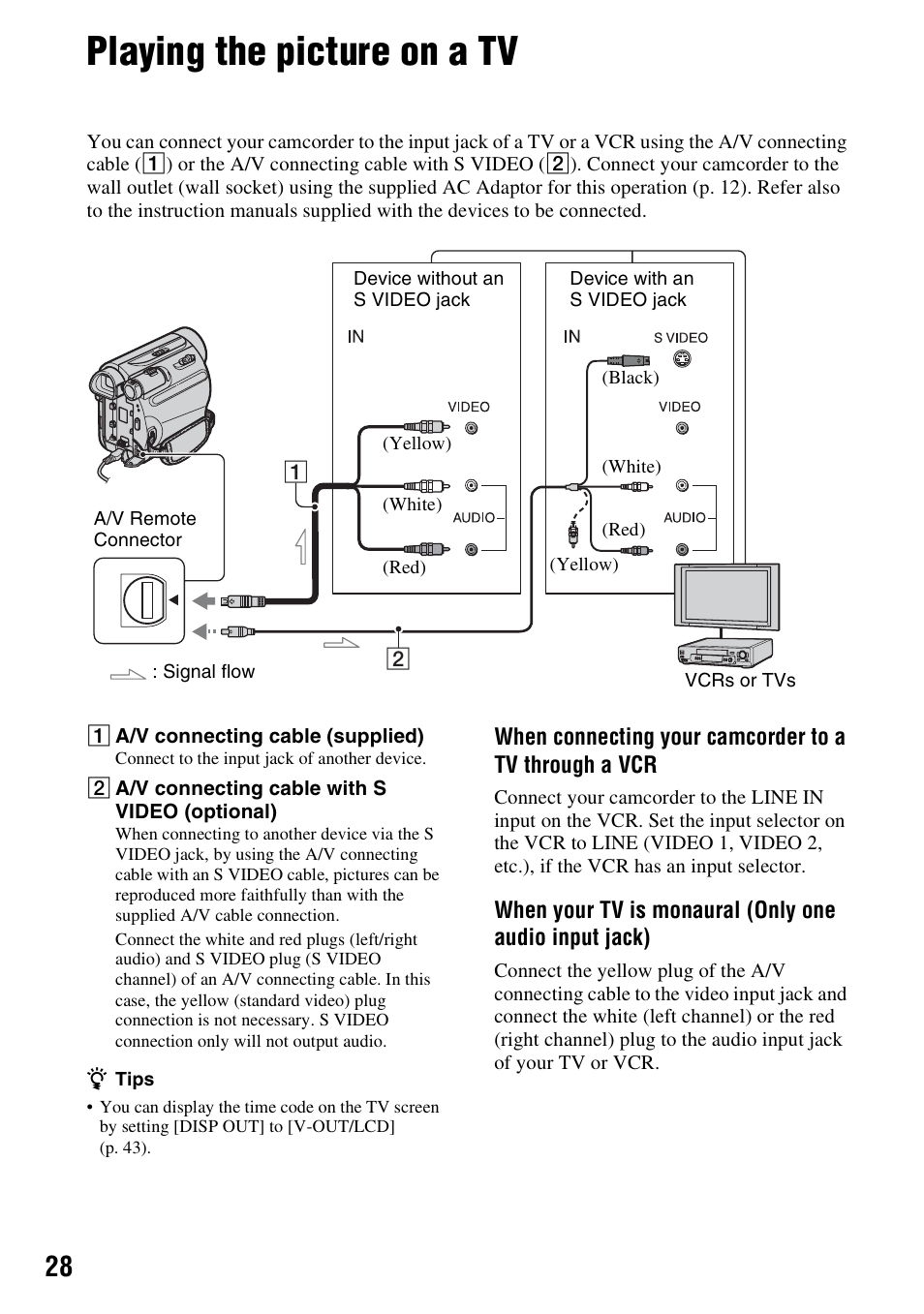 Playing the picture on a tv, P. 28, 44 | Sony DCR-HC52 User Manual | Page 28 / 88