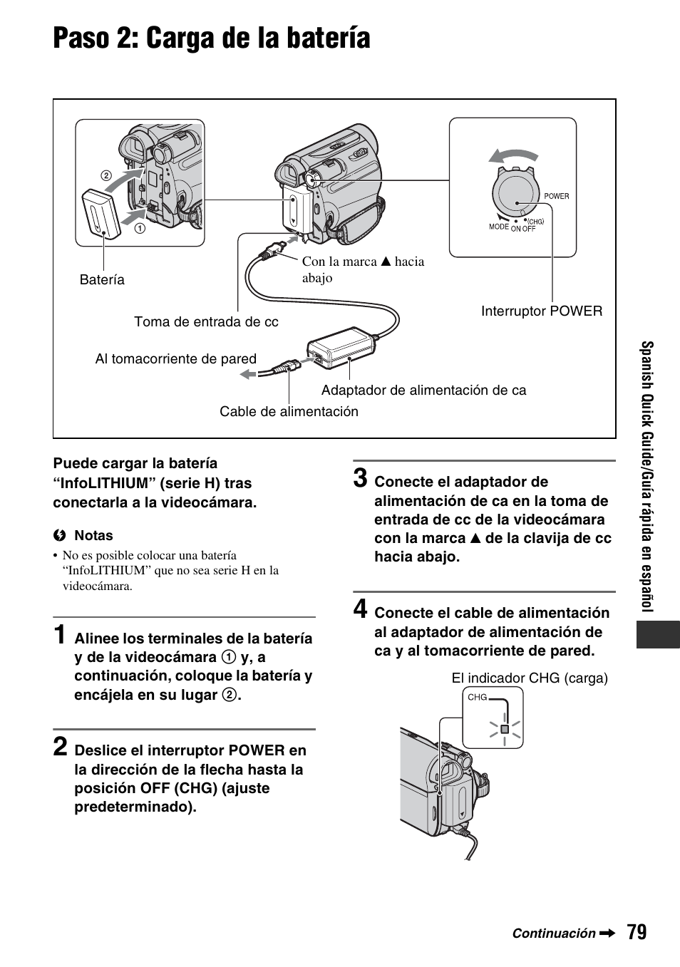 Paso 2: carga de la batería | Sony DCR-HC52 User Manual | Page 79 / 88