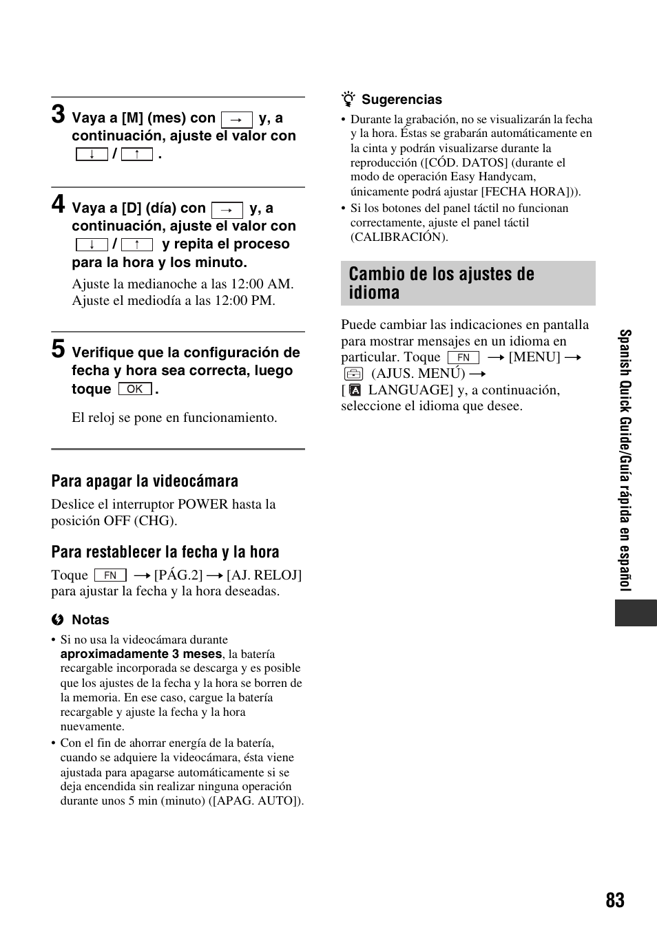 Cambio de los ajustes de idioma | Sony DCR-HC52 User Manual | Page 83 / 88