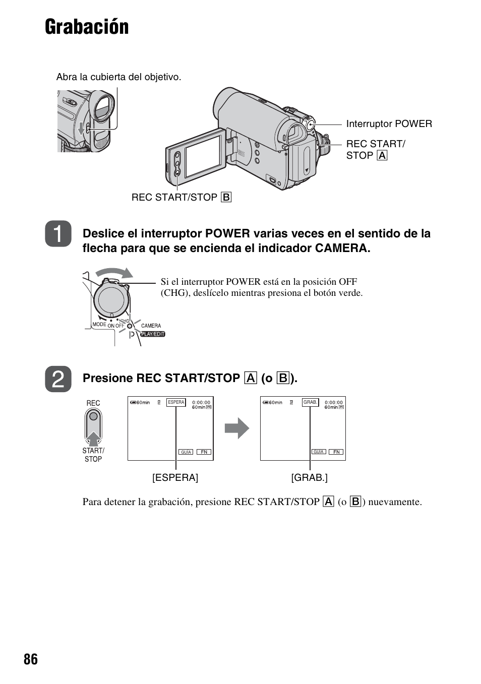 Grabación | Sony DCR-HC52 User Manual | Page 86 / 88