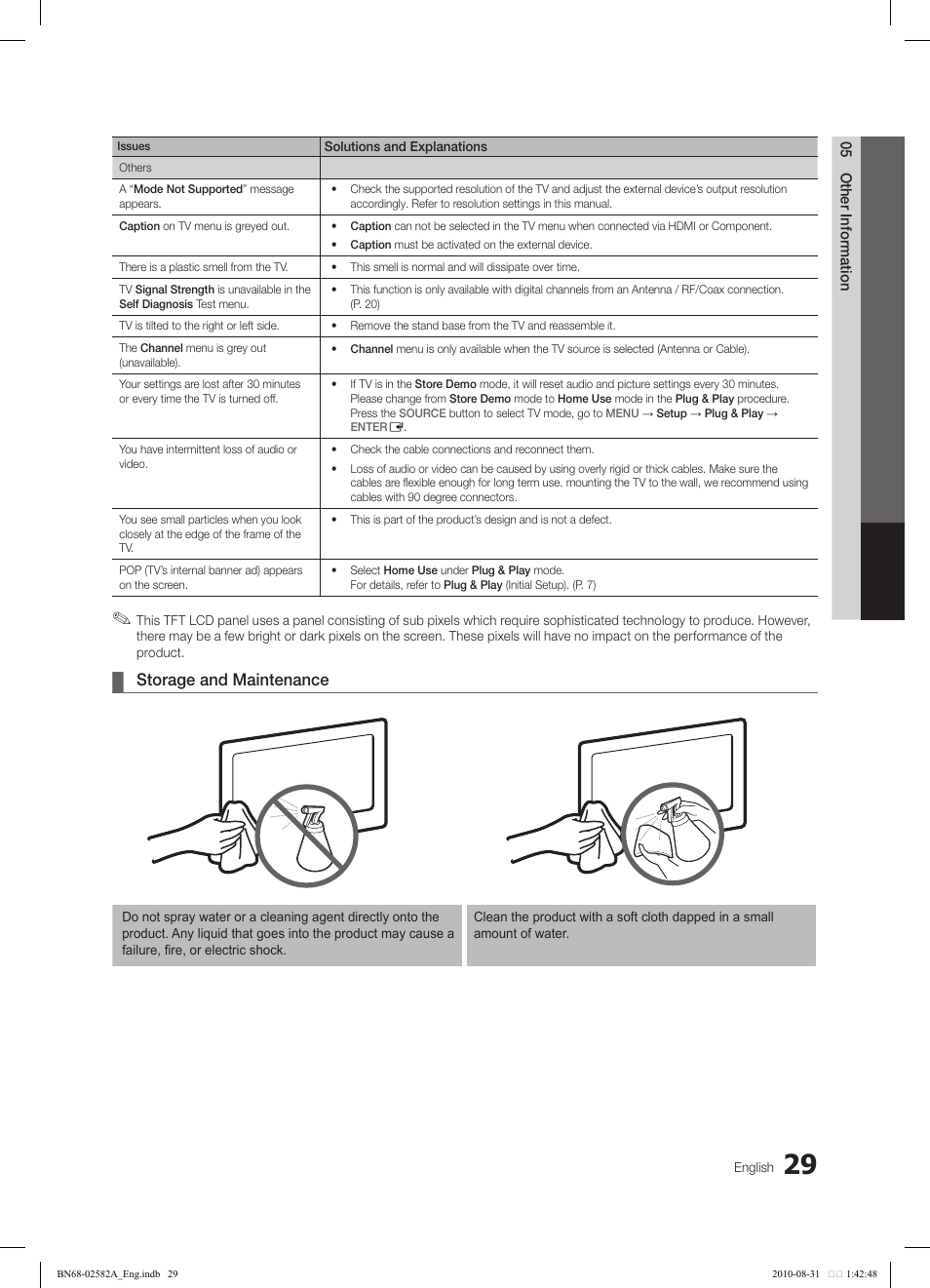 Storage and maintenance | Samsung 350 User Manual | Page 29 / 33