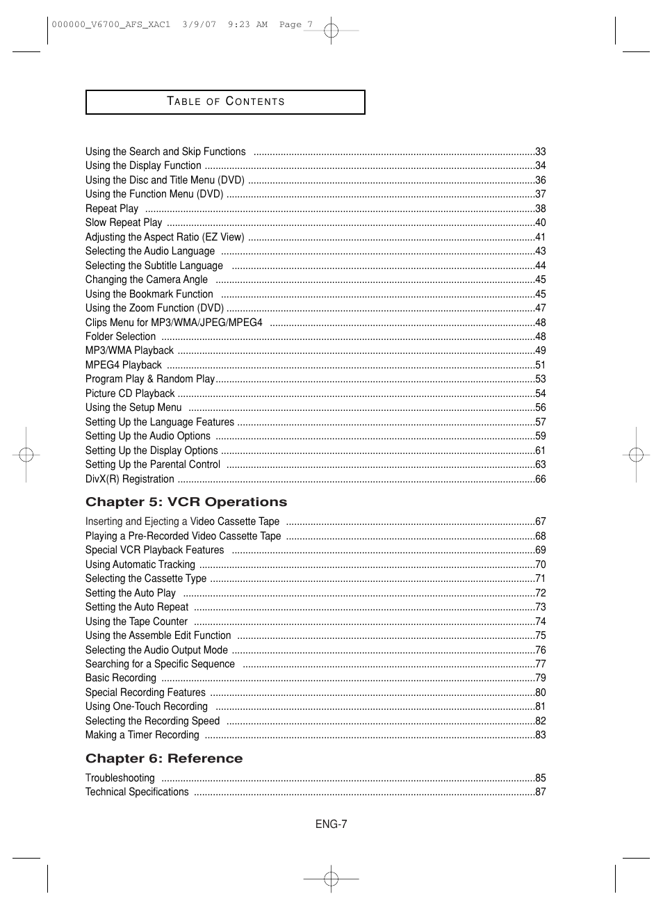 Samsung V6700 User Manual | Page 7 / 90