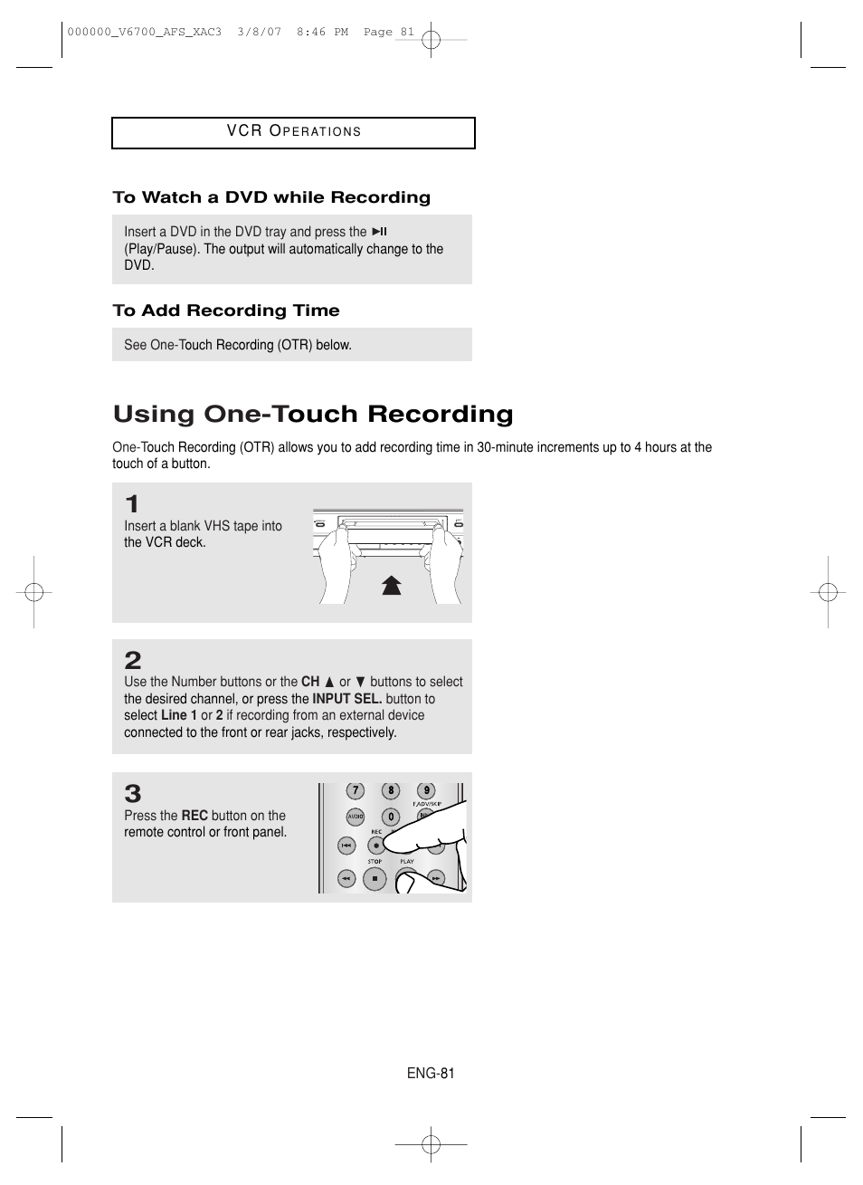 Using one-touch recording, Using one-t ouch recording | Samsung V6700 User Manual | Page 81 / 90