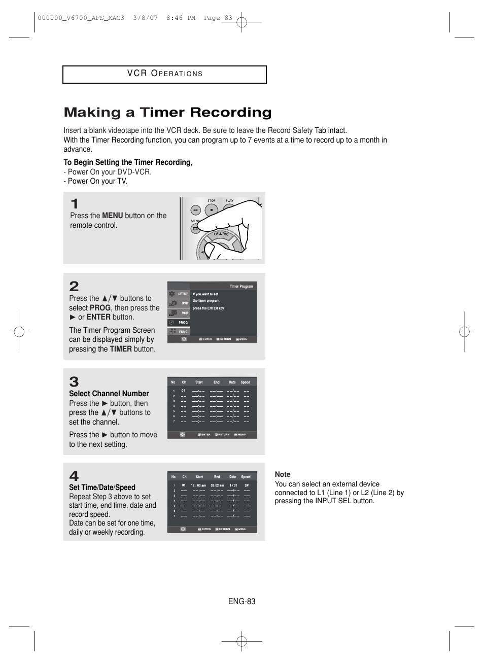 Making a timer recording, Making a t imer recording | Samsung V6700 User Manual | Page 83 / 90