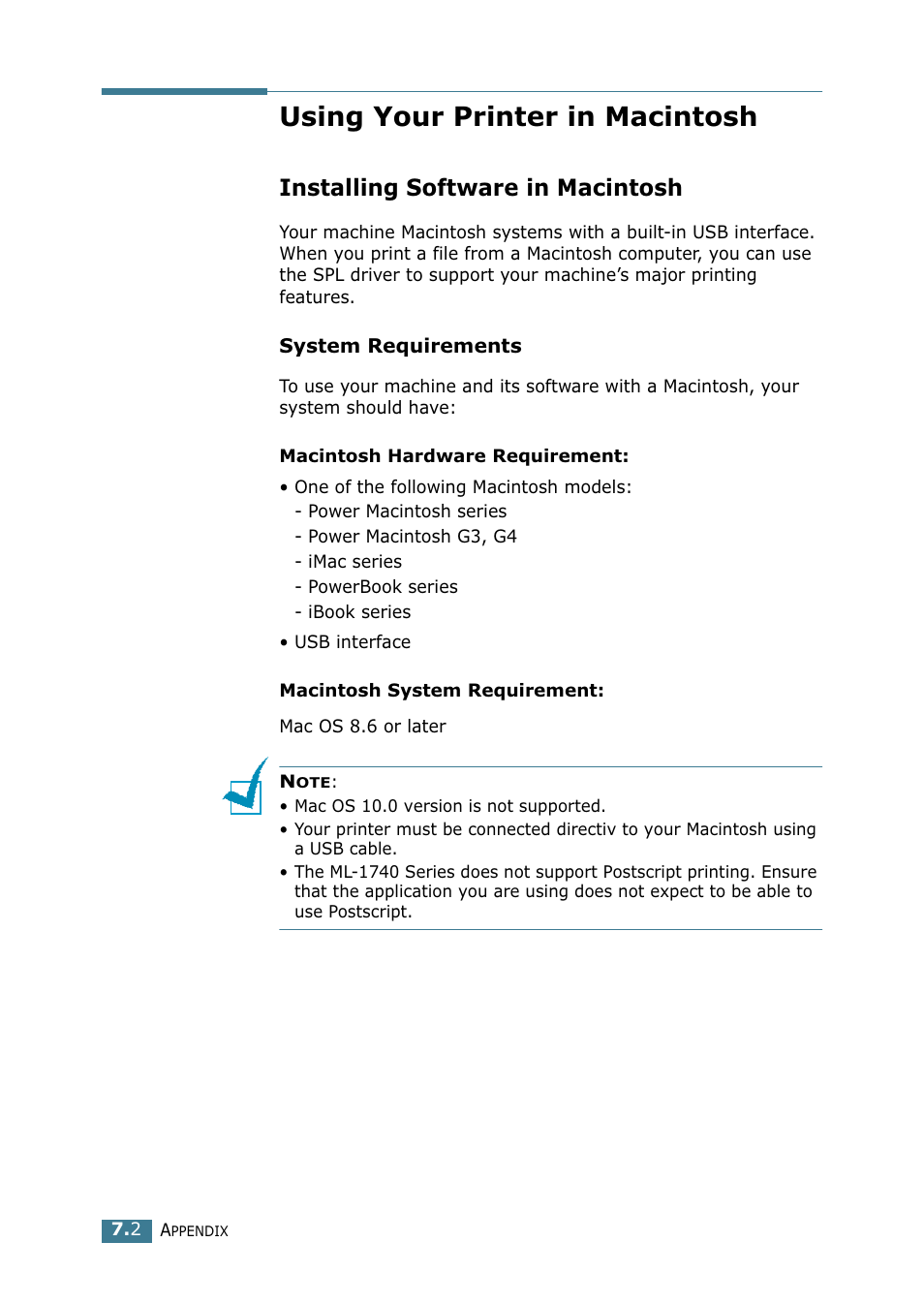 Using your printer in macintosh, Installing software in macintosh | Samsung ML 1740 User Manual | Page 119 / 150