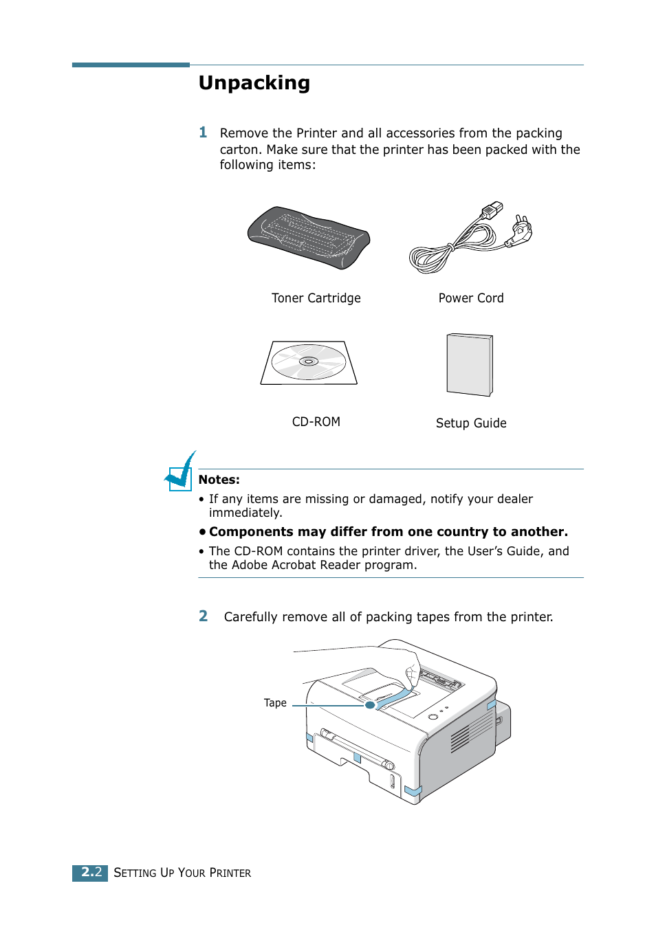 Unpacking | Samsung ML 1740 User Manual | Page 19 / 150