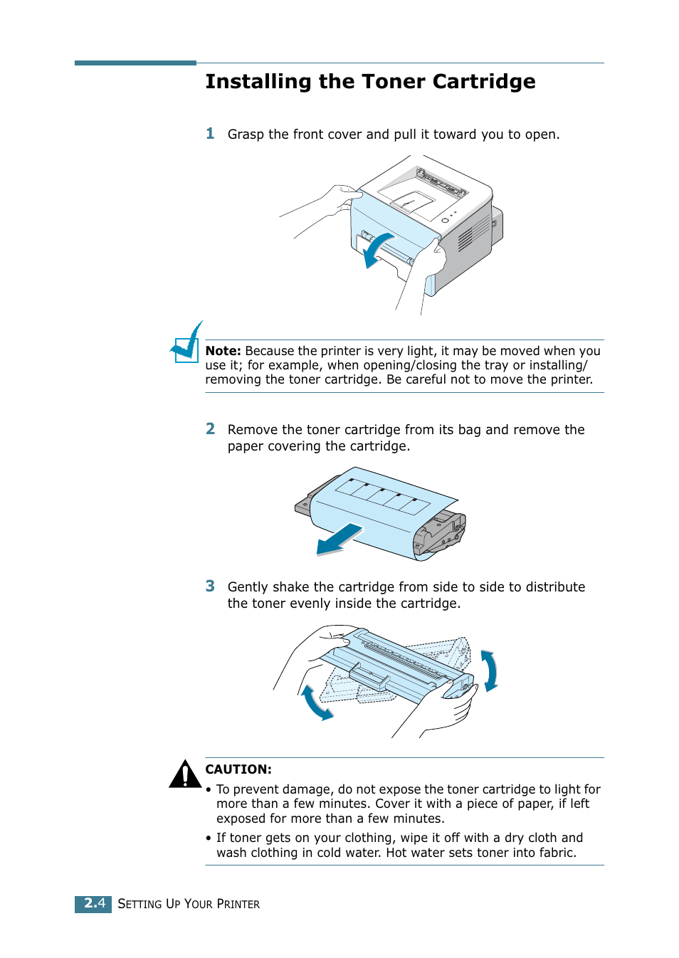 Installing the toner cartridge | Samsung ML 1740 User Manual | Page 21 / 150
