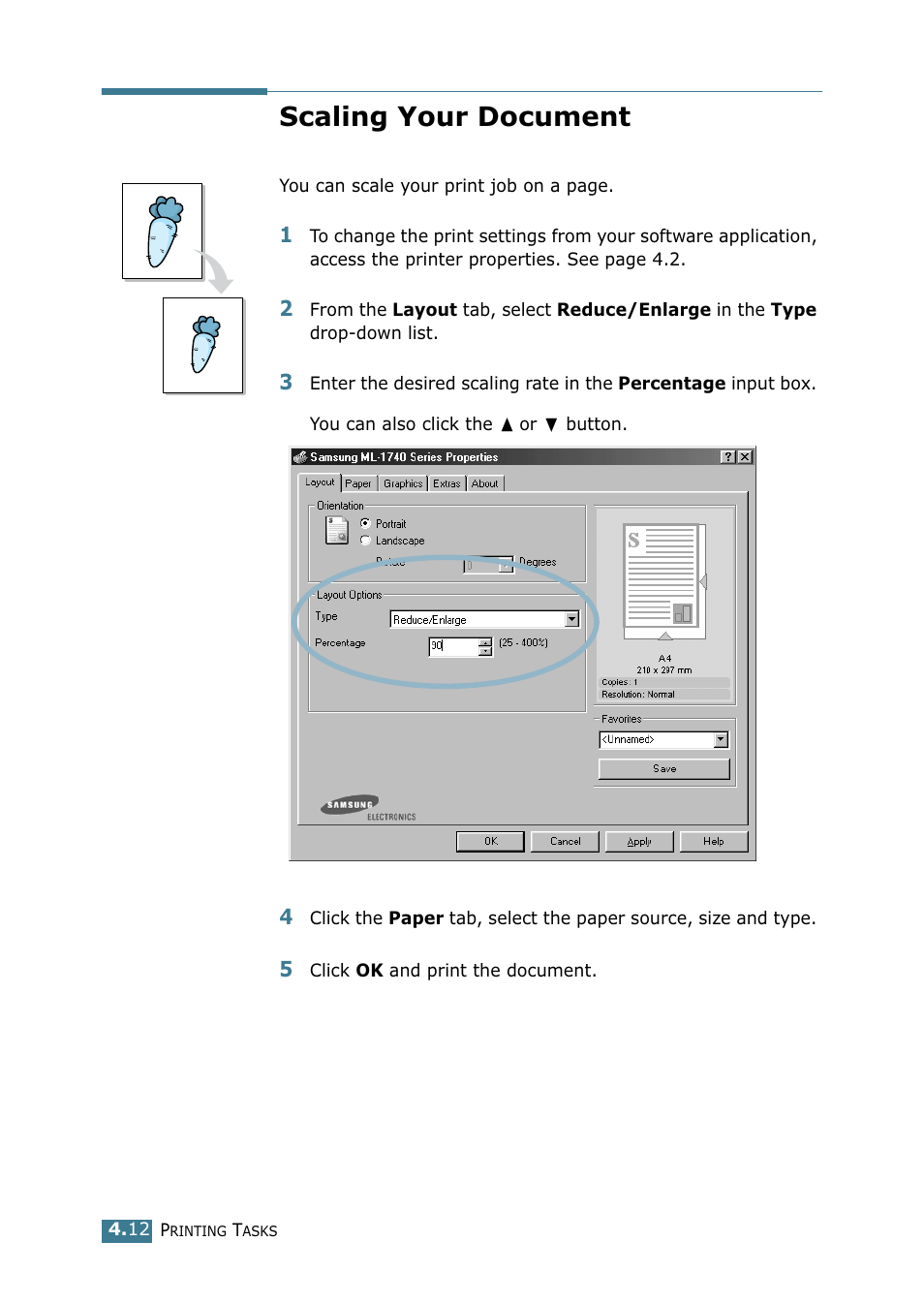 Scaling your document | Samsung ML 1740 User Manual | Page 67 / 150