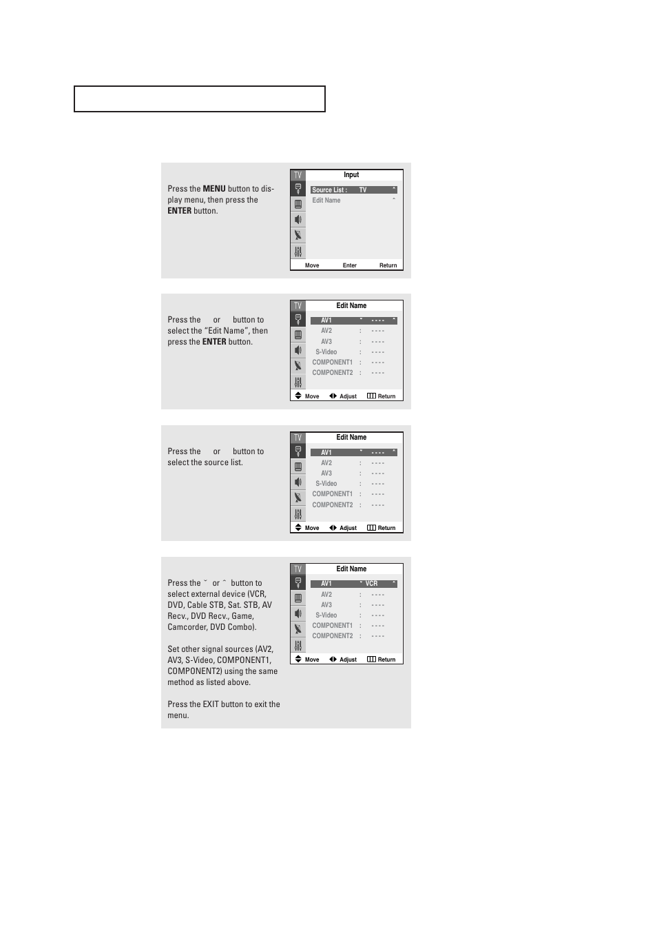 Assigning names to external input mode | Samsung DynaFlat TX R2765 User Manual | Page 40 / 68